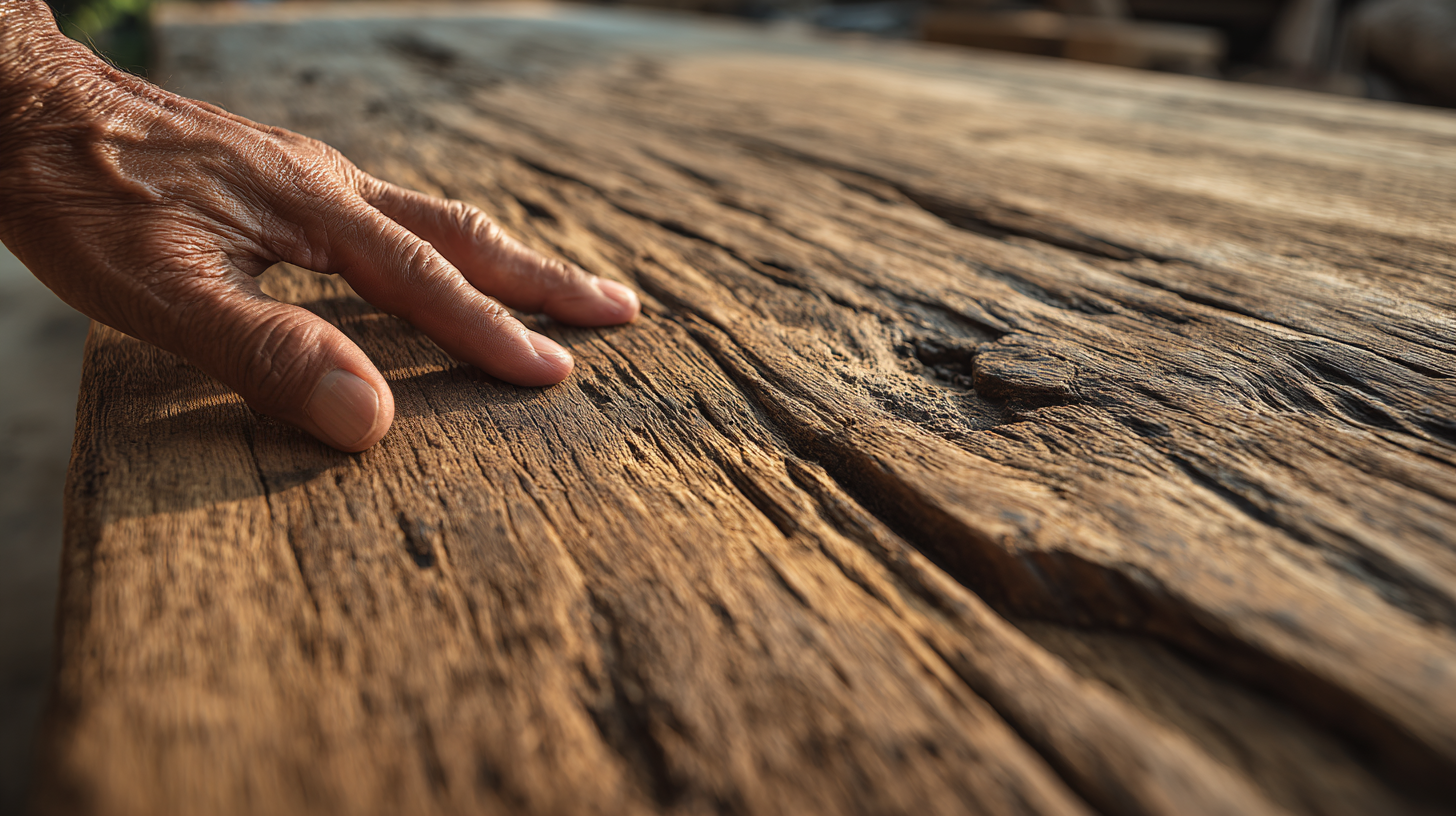 Close-up of teak wood from a traditional Thai home.