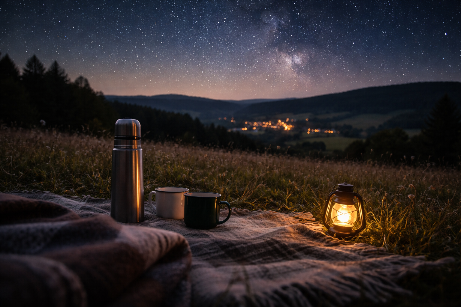 Dark-sky reserve mood in Germany with stars above an open meadow.