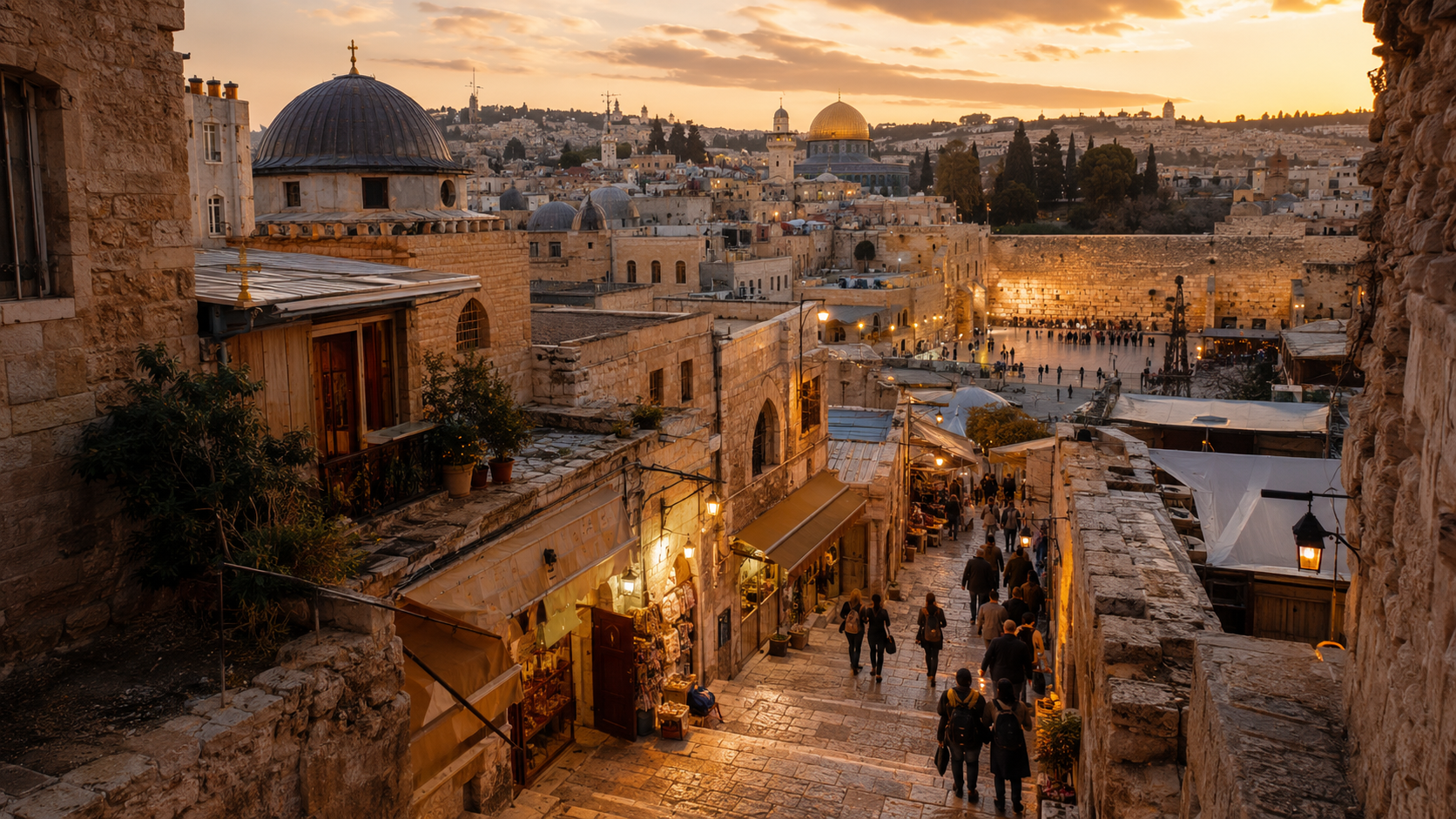 Jerusalem Old City landmarks and historic quarters showing religious sites, cultural heritage, ancient civilizations, and modern life.