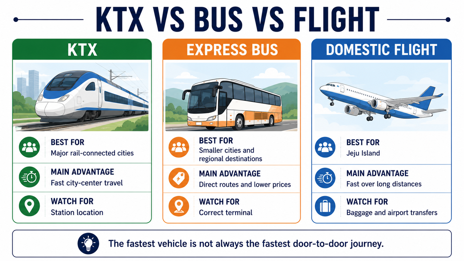 Comparison of KTX trains, buses and domestic flights in South Korea