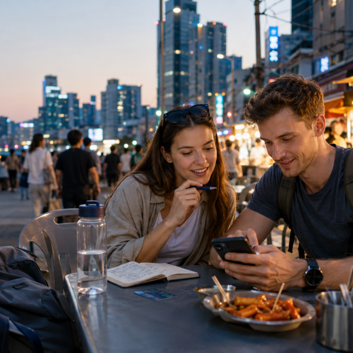 Travellers planning their South Korea trip budget in Seoul