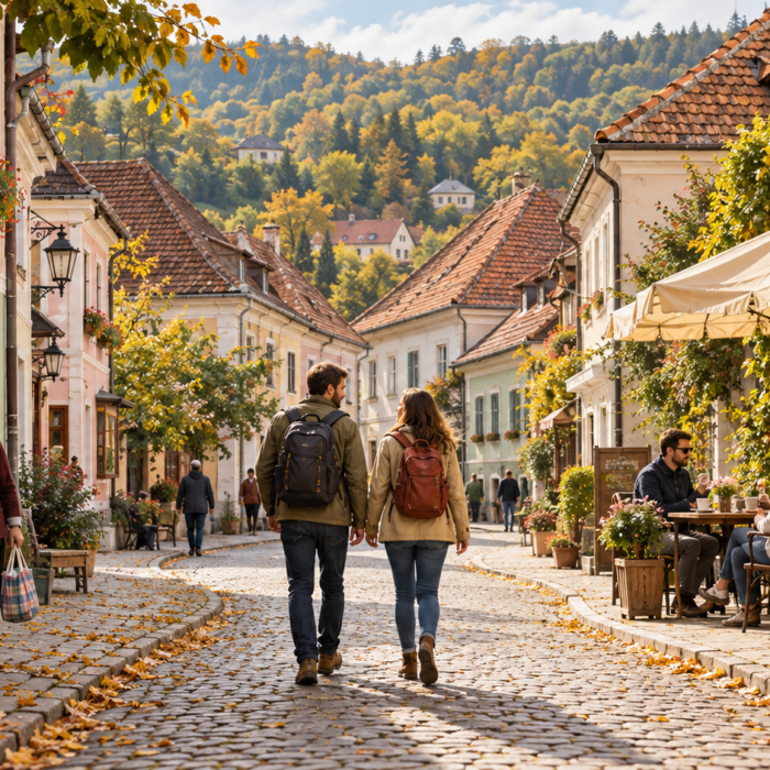 Autumn travel illustration for a guide to the best time to visit Romania