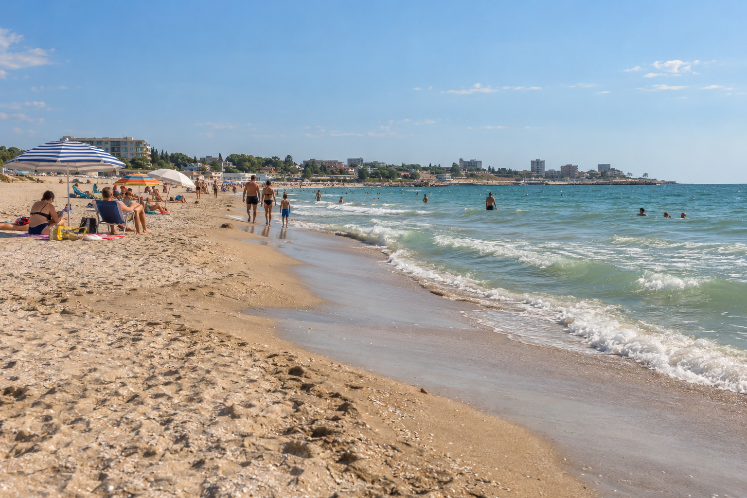 Summer illustration of visitors relaxing on Romania’s Black Sea coast